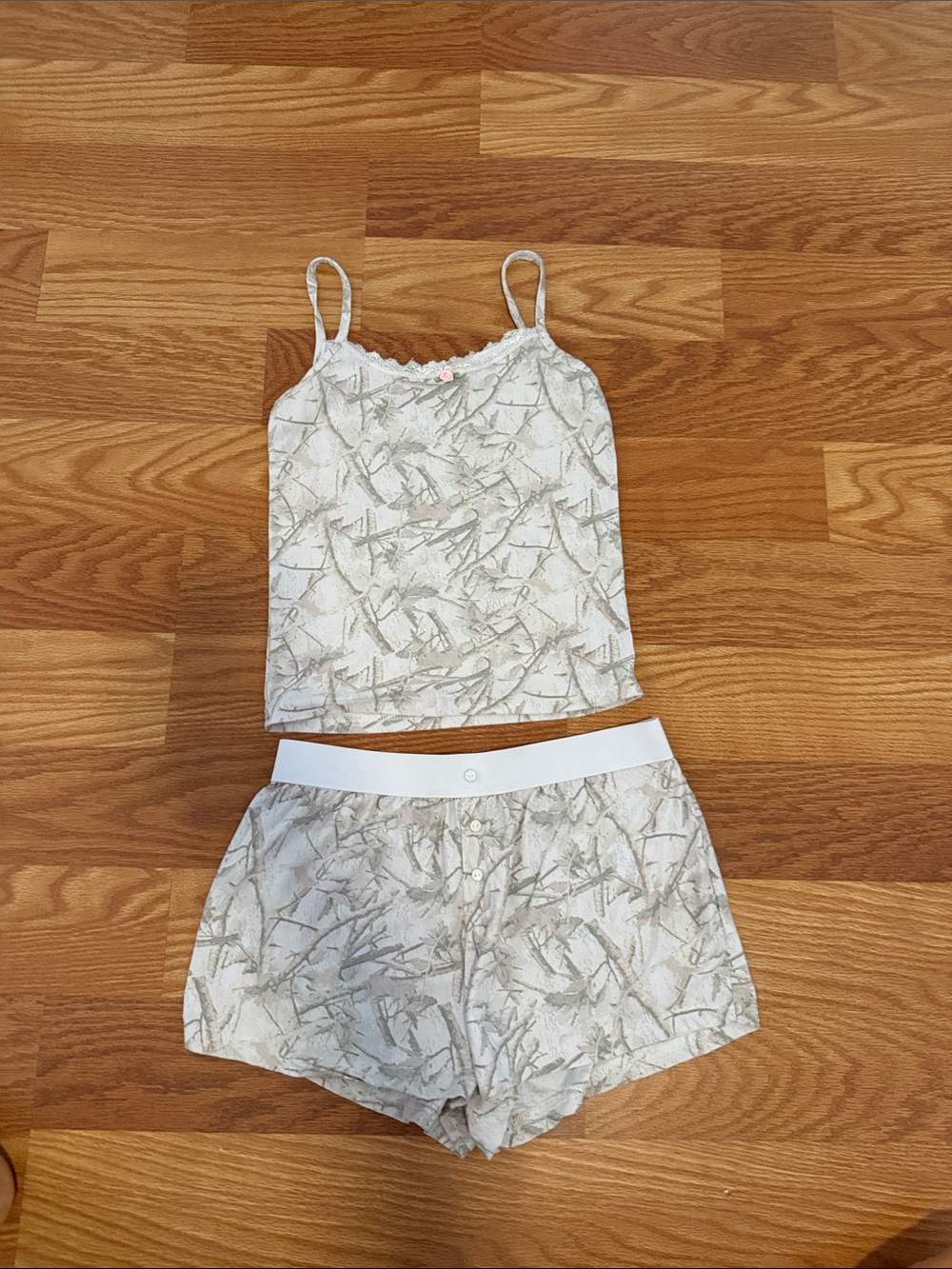 Lightweight Cream Camisole & Short Sleep Set with Subtle Gray Print